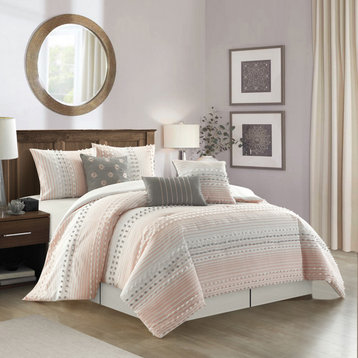 Clarion 7 Piece Comforter Set, Pink, Queen
