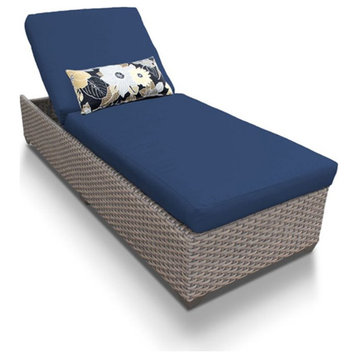 TK Classic Oasis Wicker Patio Chaise Lounge in Navy
