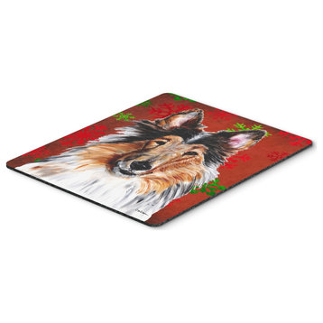 Collie Red Snowflakes Holiday Mouse Pad/Hot Pad/Trivet