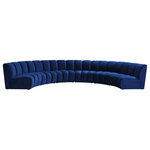 Meridian Furniture - Infinity Channel Tufted Velvet Modular Chair, Navy, 6 Piece - Create a seating group that works for every possible situation with this Infinity modular 6-piece sectional and other pieces in the Infinity collection. Upholstered in soft navy velvet material that feels great against the skin and offers long-wearing beauty, this piece fits with other Infinity items for an infinite number of combinations that get your seating requirements just right but that look just as nice when used on their own.