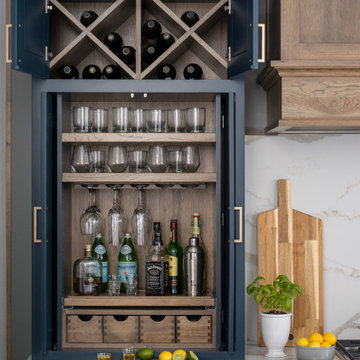 Modern Farmhouse Kitchen with a Full Home Bar in a Compact Beverage Center Larde