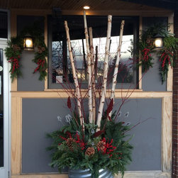 Outdoor winter decorating for Harmony Brewing - Outdoor Holiday Decorations