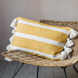 Cream and Mustard Tassell Cushion - Outdoor Cushions And Pillows