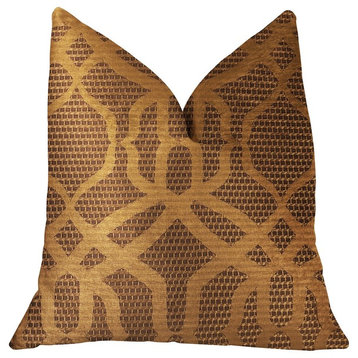 Portia  Gold and Brown Luxury Throw Pillow, 18"x18"