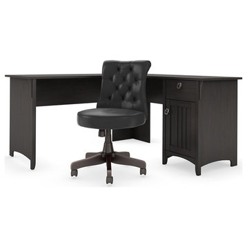 Bush Furniture Salinas Engineered Wood L-Shaped Desk and Chair Set in Black