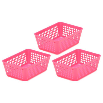 Plastic Storage Baskets for Office, Set of 3, Pink