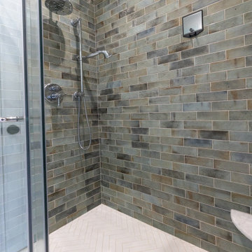 Primary Bathroom Remodel with Herringbone Flooring + Custom Shower