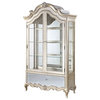 Elegant China Cabinet, Unique Carved Frame With Glass Doors, Antique Champagne