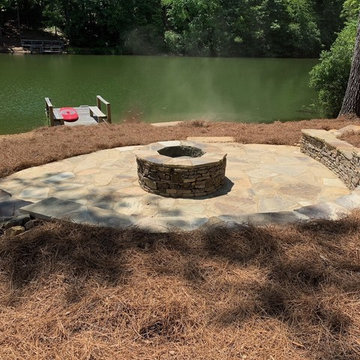 Pondless Water Feature/Flagstone Patio and Fire Pit/Mossrock Seating Wall