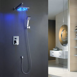 Wall-Mounted LED Shower Faucet with 8 inch Shower Head + Hand Shower TSF006 - Tub And Shower Faucet Sets