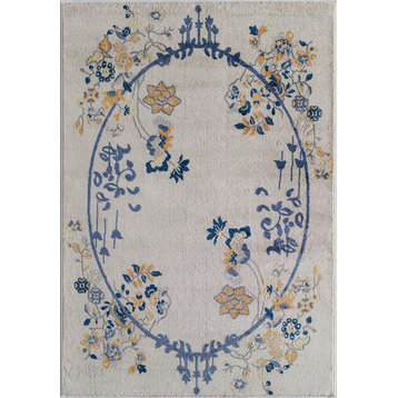 Valentina Transitional Floral Soft Touch Area Rug, Gold Magnolia, 5'x7'