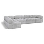 Meridian Furniture - Ames Boucle Fabric L-Shaped Modular Sectional, Grey, 5-Piece: 3 Armless Chair, 2 Corner Chair - Introduce a touch of modern sophistication to your living area with the exquisite Ames Boucle Fabric Sectional. With plush grey boucle fabric and unique design, it will elevate the visual appeal of your living space. This elegant and captivating sectional can be mixed and matched with other pieces from the collection to create an endless array of stunning looks. So, get ready to transform your living area into an inviting and stylish haven with the Ames Boucle Fabric Sectional.