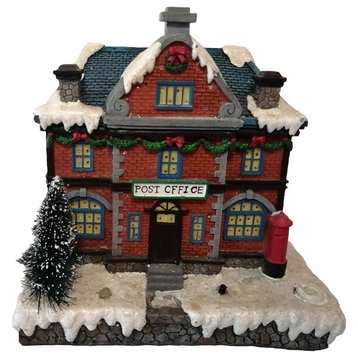 7" Red LED Lighted Post Office Christmas Village Decoration