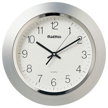 Magnus 14" Quartz Clock, Silver, Plastic Face