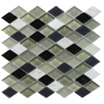 Frosted Diamond Glass, Travertine Tile, Black, White, Gray, 11"x11", Box of 11