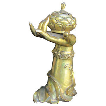 Unique Chinese Brass Buddha Hand Lotus Incense Burner