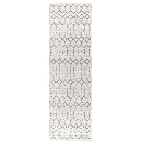 Moroccan HYPE Boho Vintage Diamond Runner Rug, Cream/Gray, 2 X 8
