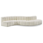 Meridian Furniture - Arc Vegan Leather Upholstered 6-Pc. S-Shaped Modular Sofa, Cream - Unleash modern opulence with the Arc Vegan Leather 6pc. Sectional. Crafted for the modern connoisseur, this Sectional injects an air of refined luxury into any space. Its sleek silhouette, upholstered in supple cream vegan leather, exudes timeless sophistication while the deep channel tufting adds textural intrigue, further elevating the chair's visual appeal. The modular design makes it a versatile chameleon, effortlessly adapting to your evolving needs and preferences. Whether you envision it gracing a chic living room corner, basking in the glow of a bedroom window, or adding a touch of drama to a home office, the Arc seamlessly complements your unique interior aesthetic.