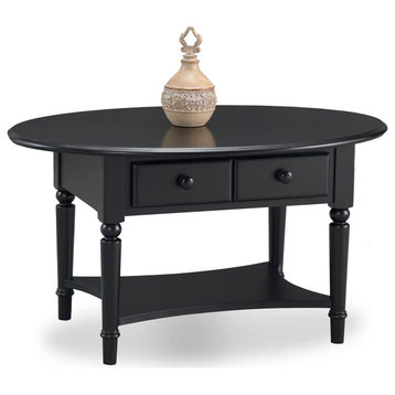 Traditional Coffee Table, Turned Legs With Lower Display & Drawers, Swan Black