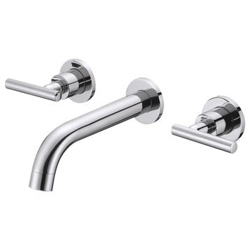 Novatto Kennedy Two Handle Wall Mount Bathroom Faucet, Brushed Nickel