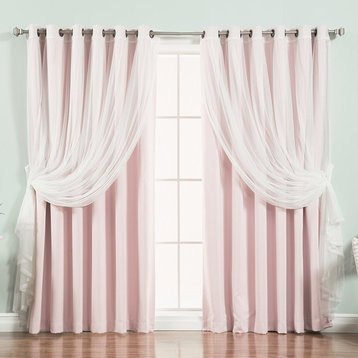 Wide Width Tulle Sheer Lace Blackout 2-Piece Curtain Set, Light Pink