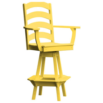 Poly Lumber Ladderback Swivel Bar Chair with Arms, Lemon Yellow