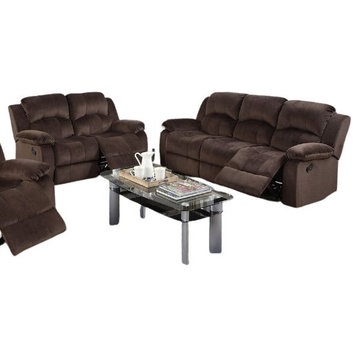Toledo 2 Piece Padded Suede Modern Motion Sofa Set Upholstered, Chocolate