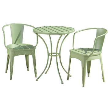 GDF Studio 3-Piece Collins Outdoor Matte Green Iron Bistro Set, Matte Green