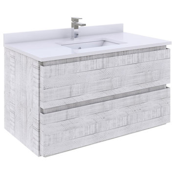 Fresca Formosa Wall Hung Modern Bathroom Cabinet, Rustic White, 36", Top & Sink