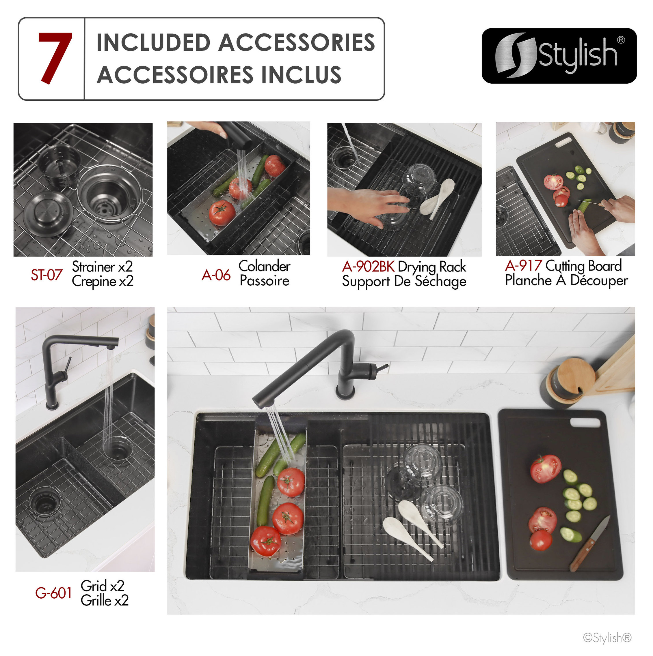 STYLISH 32 in Workstation Double Bowl Undermount Kitchen Sink with Accessories, Graphite