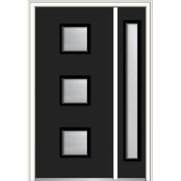 Frosted 3-Lite Square Fiberglass Door With Sidelite, 53"x81.75", LH Inswing