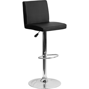 Contemporary Adjustable Height Barstool With Chrome Base, Black, 15.50"x18.50"x3