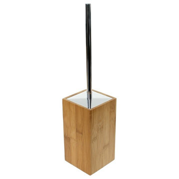 Wood Square Toilet Brush Holder With Brass