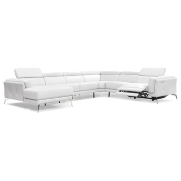 Ethan White Modern Leather U Shaped Sectional Sofa With Recliner