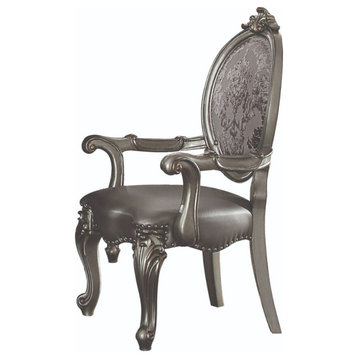 Acme Versailles Arm Chair Set of 2 Silver PU and Antique Platinum
