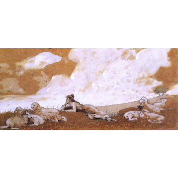 Winslow Homer Girl and Sheep, 15"x30" Wall Decal