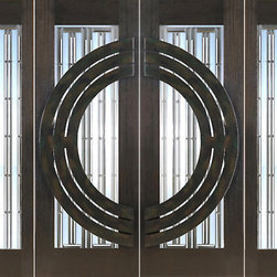Prehung Double 2-1/4" Thick Mahogany Doors Sidelites Art Glass Iron Work - Front Doors