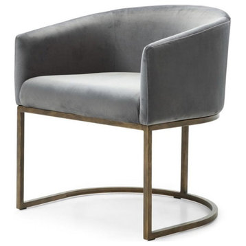 Limari Home Elisa 18" Modern Velvet and Metal Dining Chair in Gray/Brass