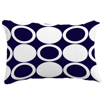 Mod Circles Geometric Print Throw Pillow With Linen Texture, Navy Blue, 14"x20"