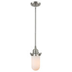 Innovations Lighting - 1-Light Dimmable LED Kingsbury 6" Pendant, Brushed Satin Nickel, Glass: White - The Austere makes quite an impact. Its industrial vintage look transports you back in time while still offering a crisp contemporary feel. This sultry collection has a 180 degree adjustable swivel that allows for more depth of lighting when needed.