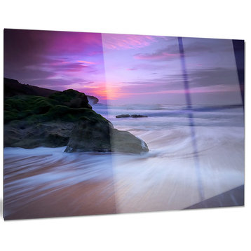 "Slow Motion Waves on Winch Beach" Contemporary Metal Wall Art, 28"x12"