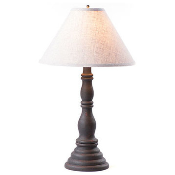 Wood Table Lamp With Punched Linen Shade USA Handmade Davenport, Black