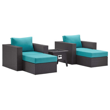 Convene 5-Piece Set Outdoor Patio With Fire Pit, Espresso Turquois