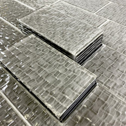 Abolos - Metro Cubes 3"x6" Textured Glass Subway Tile,Glossy Pebble Gray, Piece - Mosaic Tile