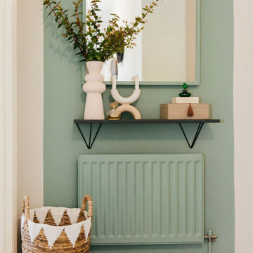 Soothing green, colour-blocked hallway