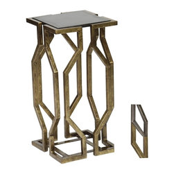 Prima - Devonshire Accent Table With Granite Top, Antique Pewter - Side Tables And End Tables