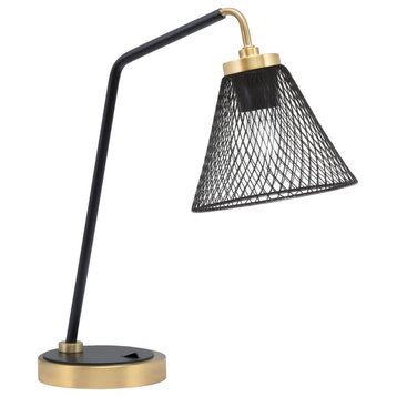 1-Light Desk Lamp, Matte Black/New Age Brass, 7" Cone Mesh Metal Shade