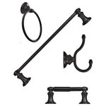 ARISTA Bath Products - Arista Highlander Collection 4-Piece Bathroom Hardware Set, Matte Black - The Arista Highlander Collection 4-Piece Bathroom Accessory Set includes a 24" towel bar, towel ring, toilet paper holder and robe hook that provides a sharp, contemporary impression. All included pieces are made from durable zinc aluminum with a flat matte black finish. Concealed mounting hardware is included to assist in a quick and clean installation.