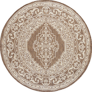 Eamon Oriental Floral Indoor Rug, Brown/Cream, 7'11" Round