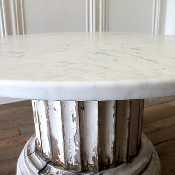 Antique Column Pedestal Dining Table Original Paint Calcutta Gold Marble Top